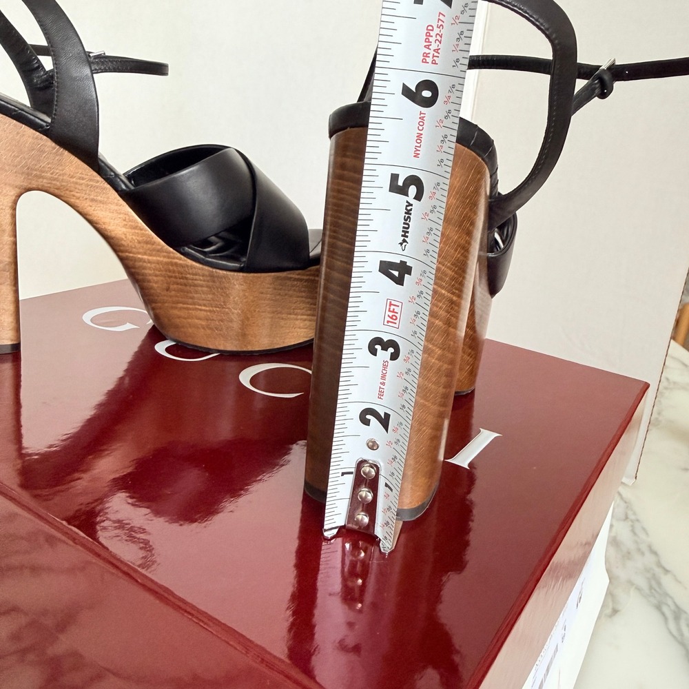 Gucci Nappa Charlotte Black Leather Wood Platform Block Heel Sandals 835313 sz40 - Picture 11 of 16